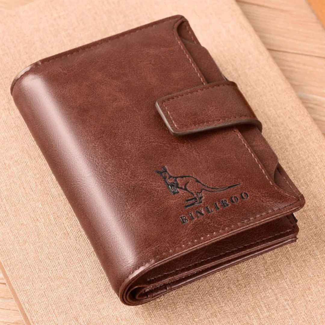 Portefeuille en Cuir à Bouton pour Homme
