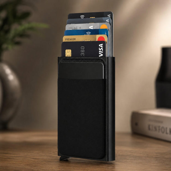 porte carte pour homme en boite d'alu noir pratique
