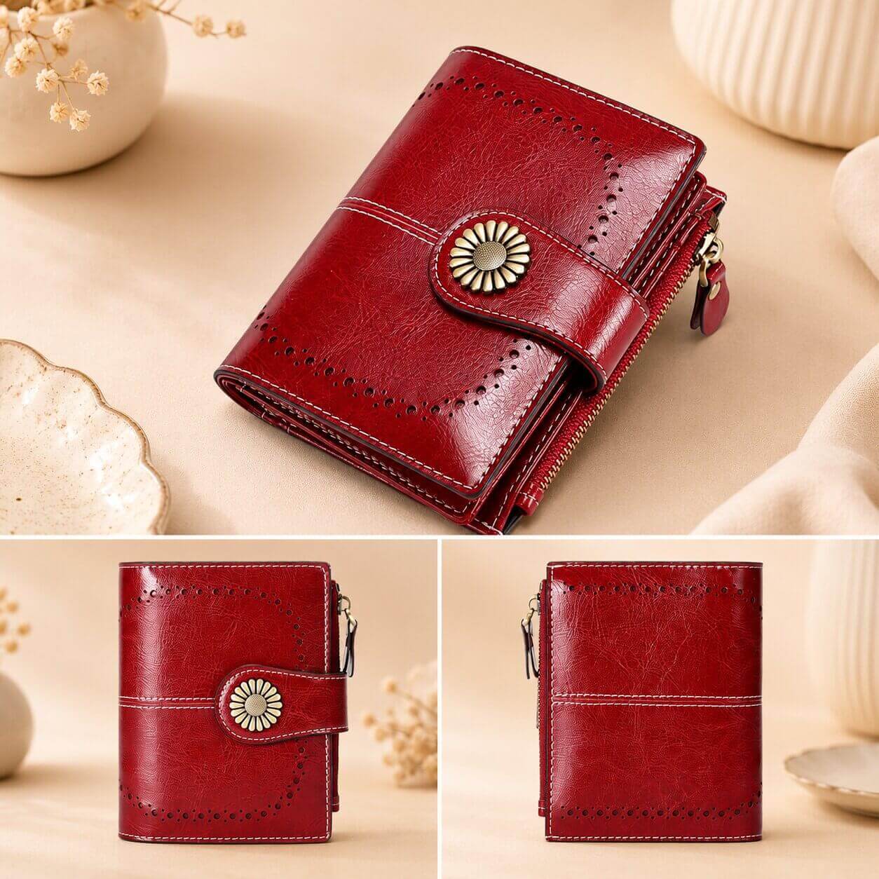 portefeuille pou femme en cuir véritable rouge intemporel