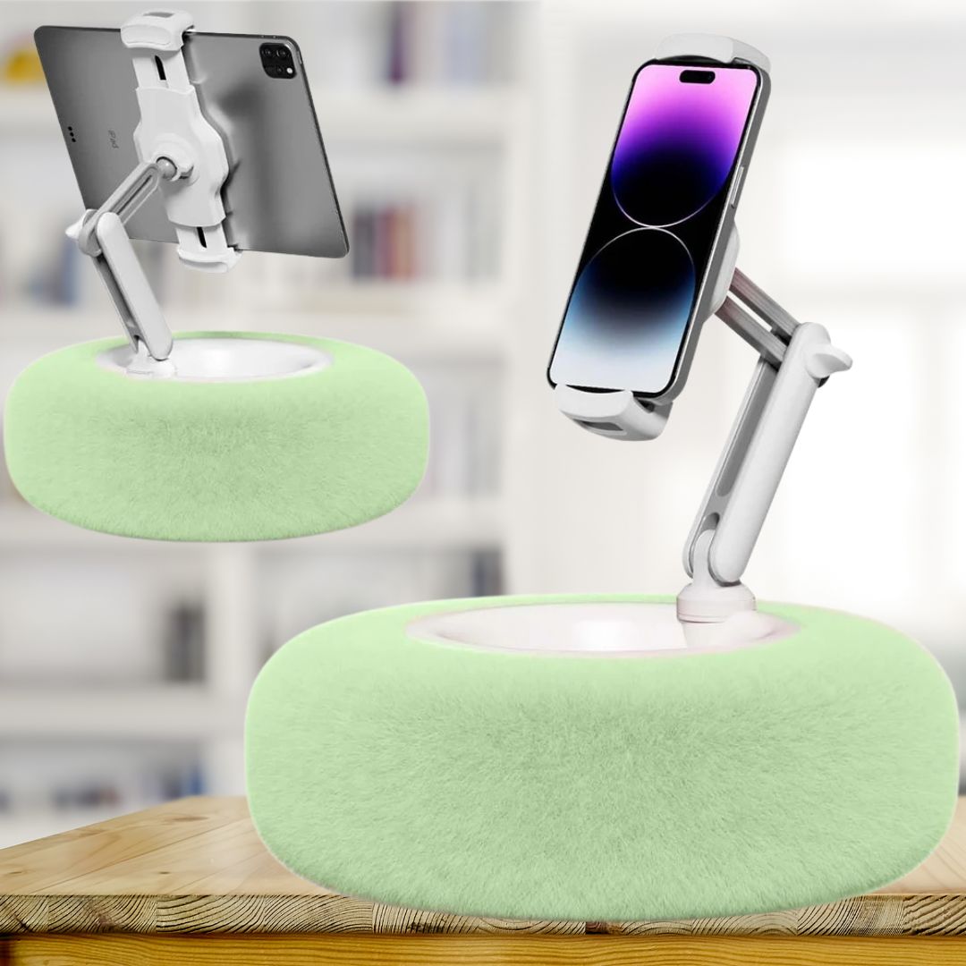 support-telephone-peluche-vert