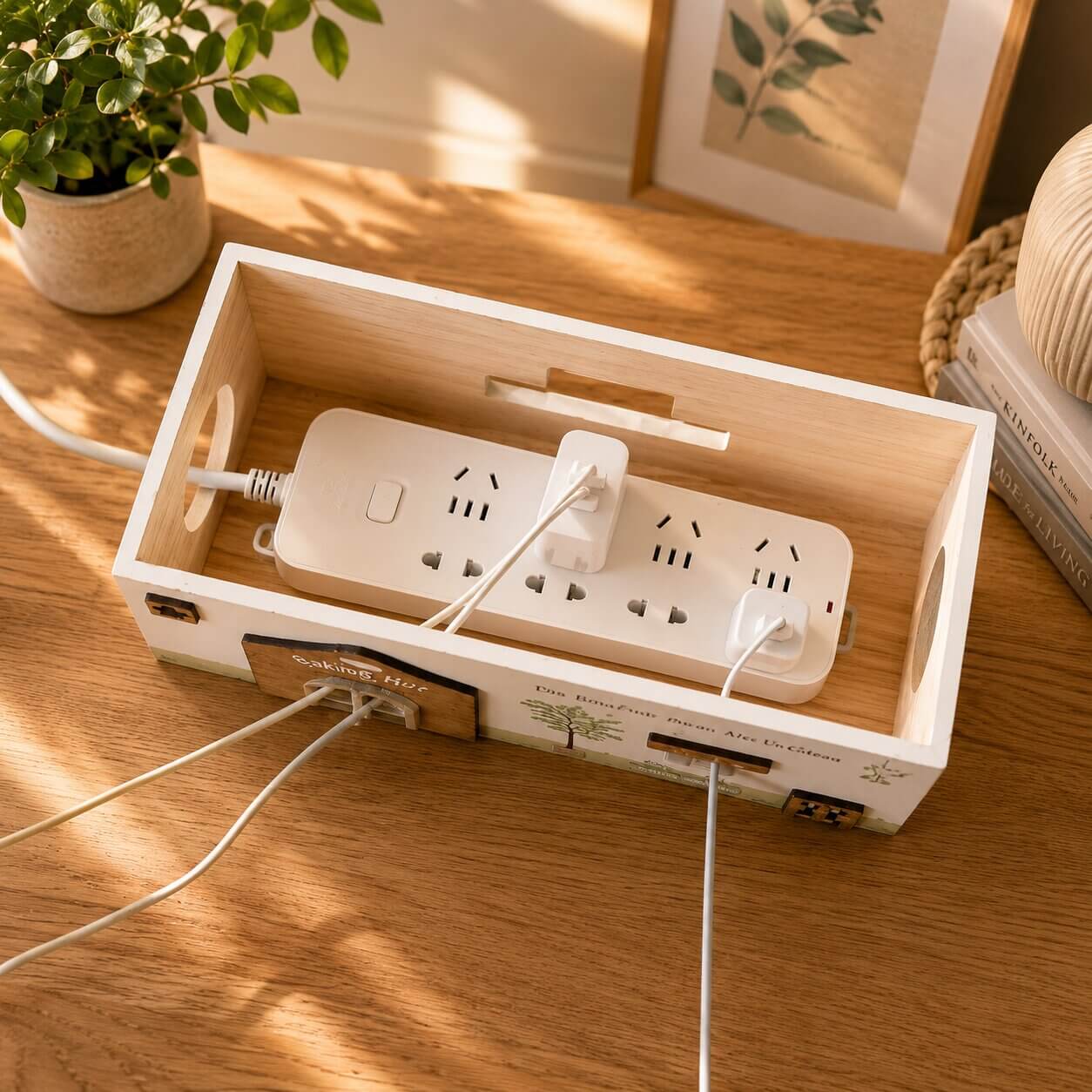 boite cache cable multiprise en bois de pin sympa