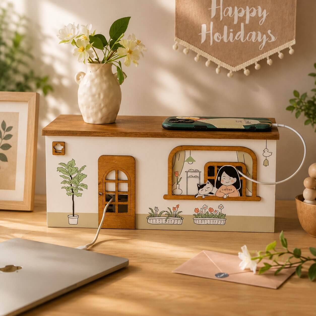 boite cache cable multiprise en bois de pin tendance e mignon
