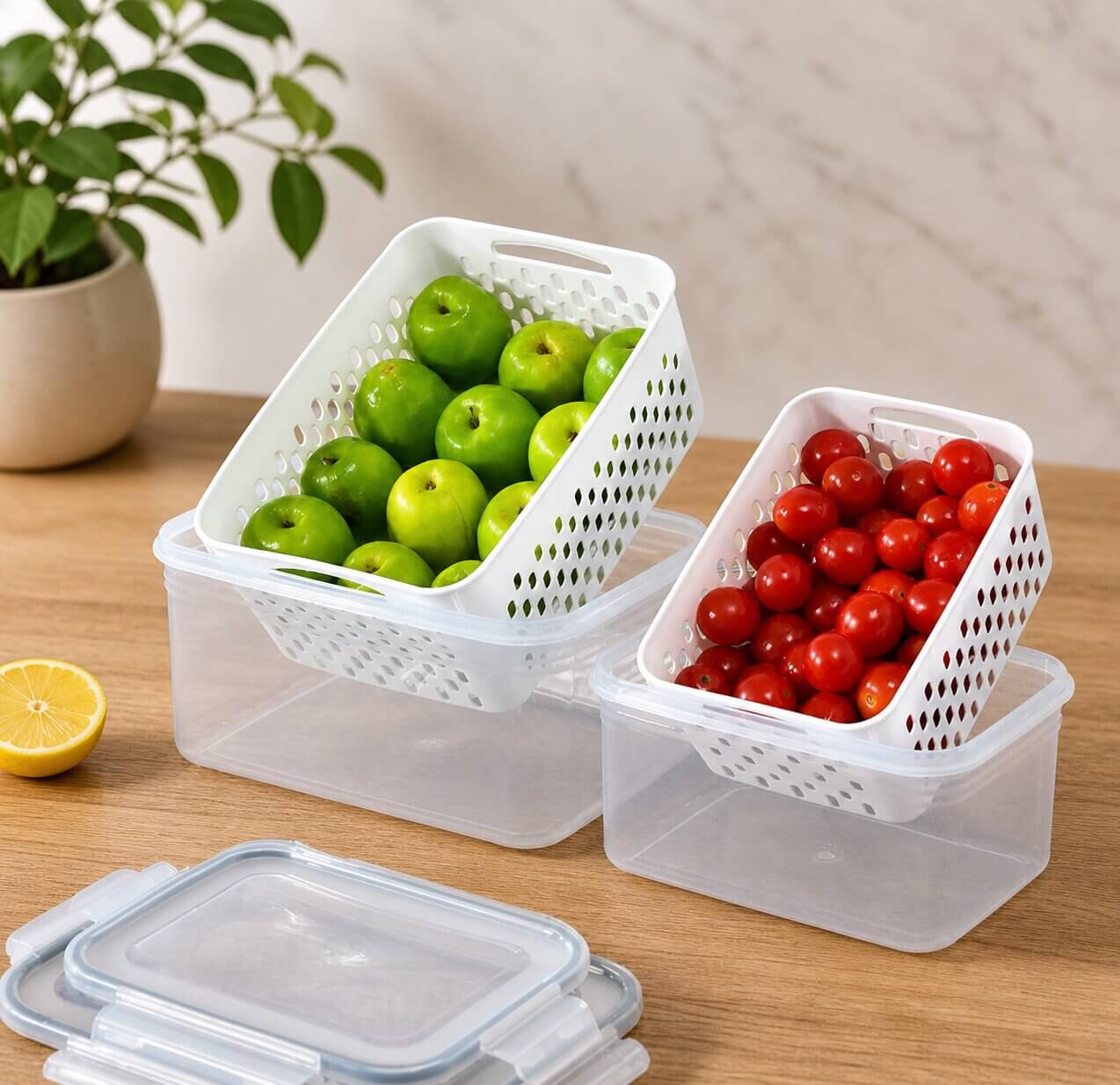 boite de conservation alimentaire avec passoire hermetique pour legumes et fruits