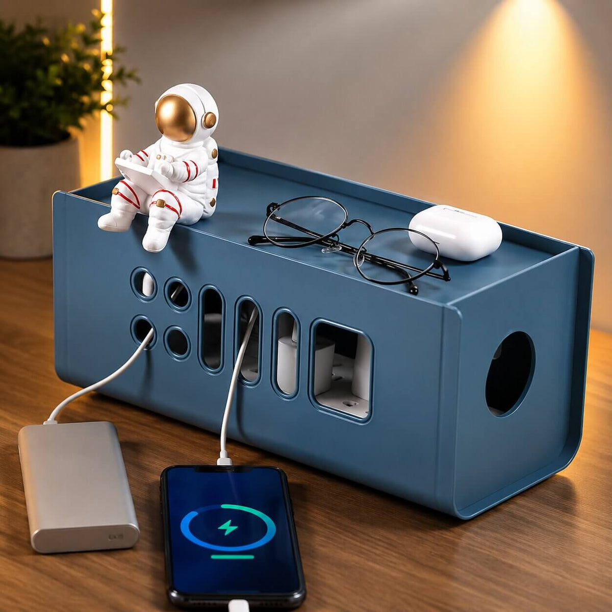 boite de rangement cache cable secureo style bleu