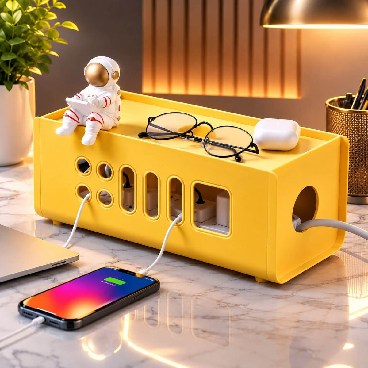 boite de rangement cache cable secureo style jaune