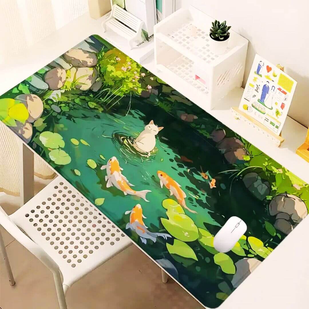c1 tapis de souris motif chat poissons