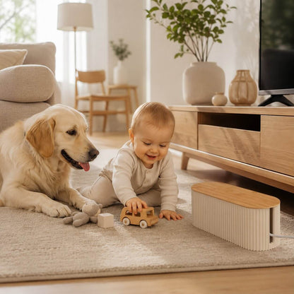 cache cable pour les multiprises naturesafe ingénieux qui protege bébé et chien