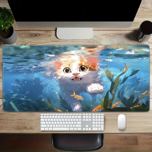 grand tapis de souris motif chat nage