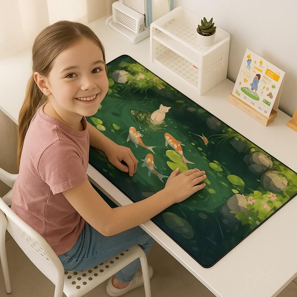 grand tapis de souris motif chat poissons