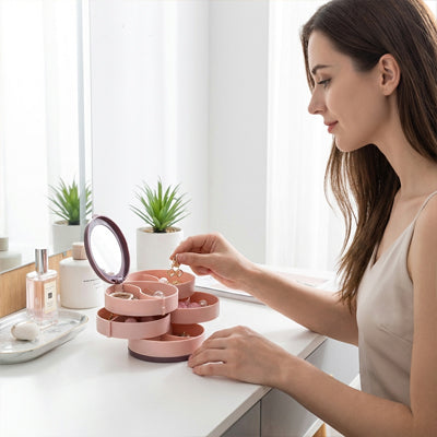 Rangement Bijoux Rotatif Blanc et Vert | ExquisBox™