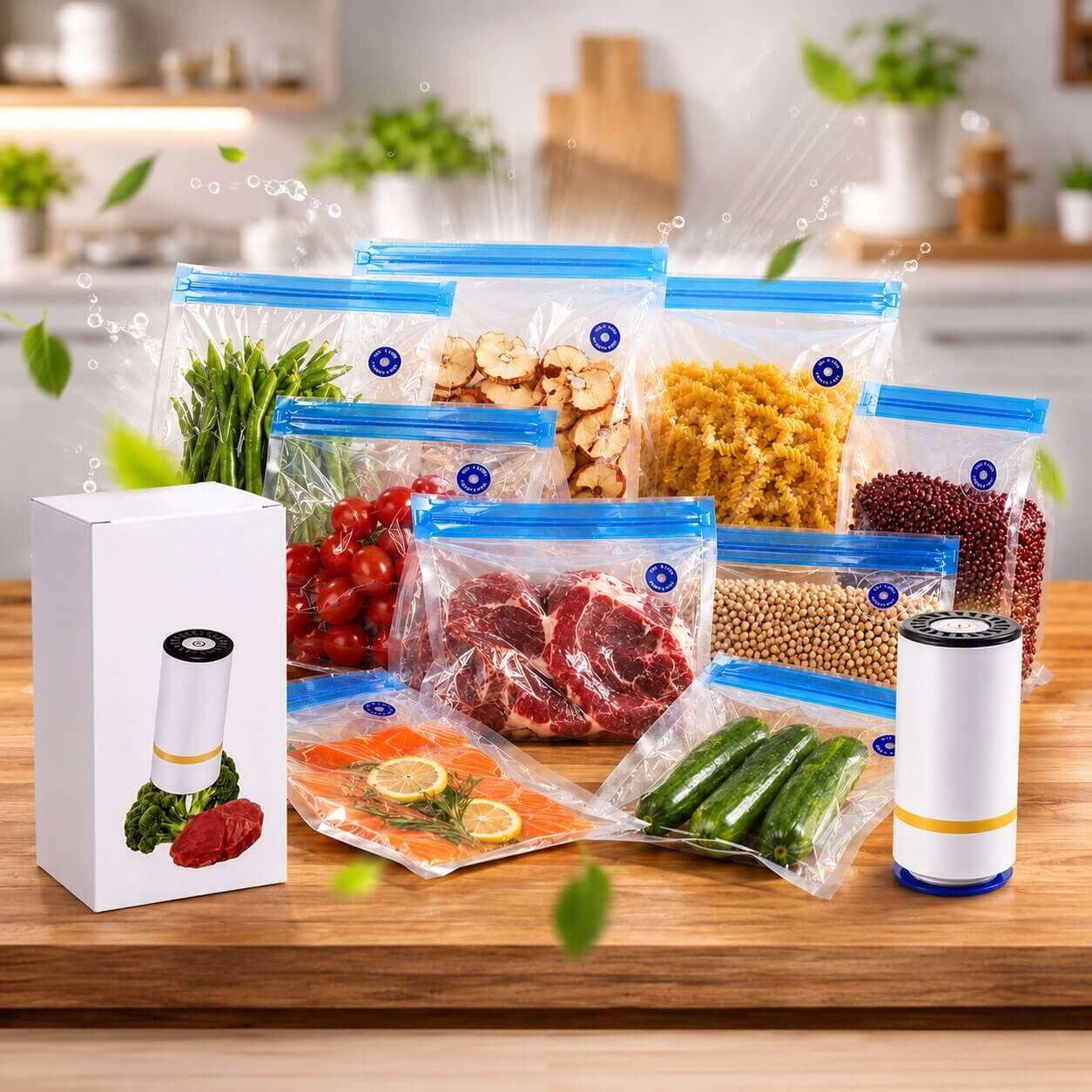 ÉcoVac™ – Kit de conservation alimentaire, 1 machine sous vide, 10 à 30 sacs de congélation