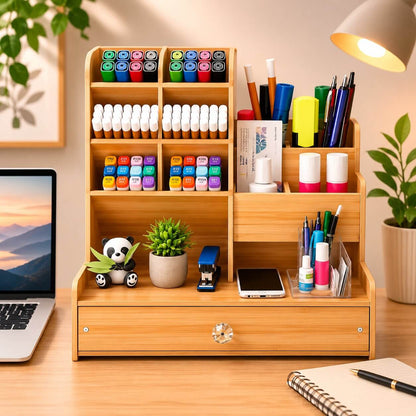 organisateur de bureau en bois naturel solide