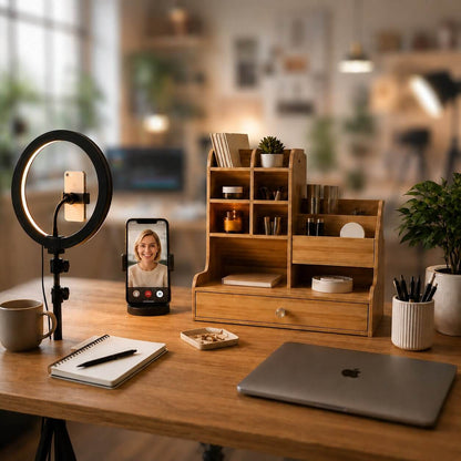 organisateur de bureau en bois naturel stable