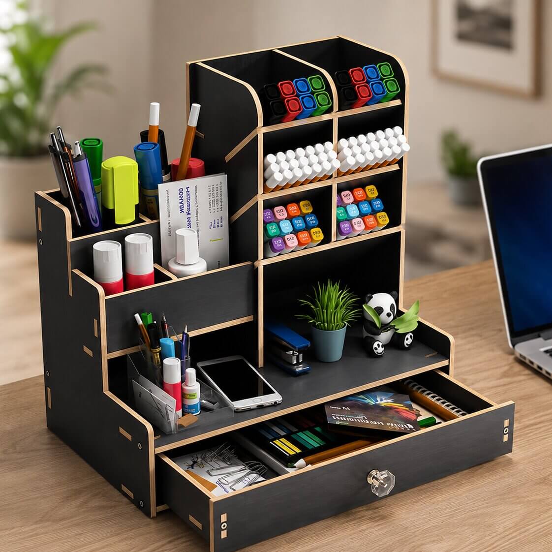 organisateur de bureau en bois naturel utile