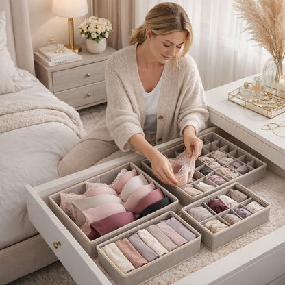 IntimaBox™ - Lot de 4 Organisateurs de Tiroir pour Sous-vêtements