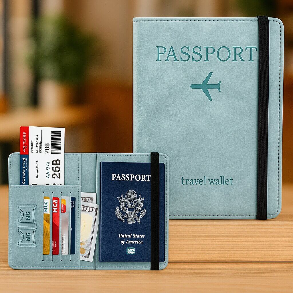 pochette et housse passeport aeris bleu ciel