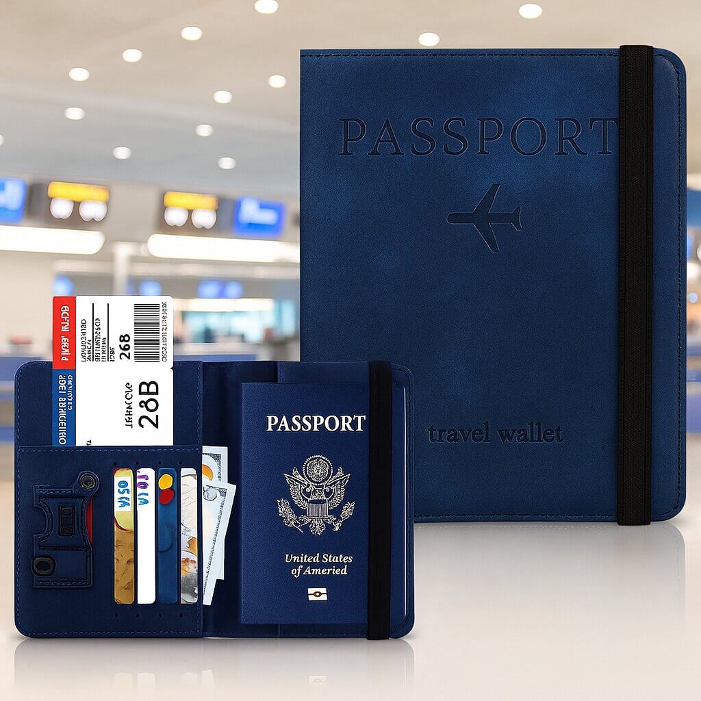pochette et housse passeport aeris bleu marine