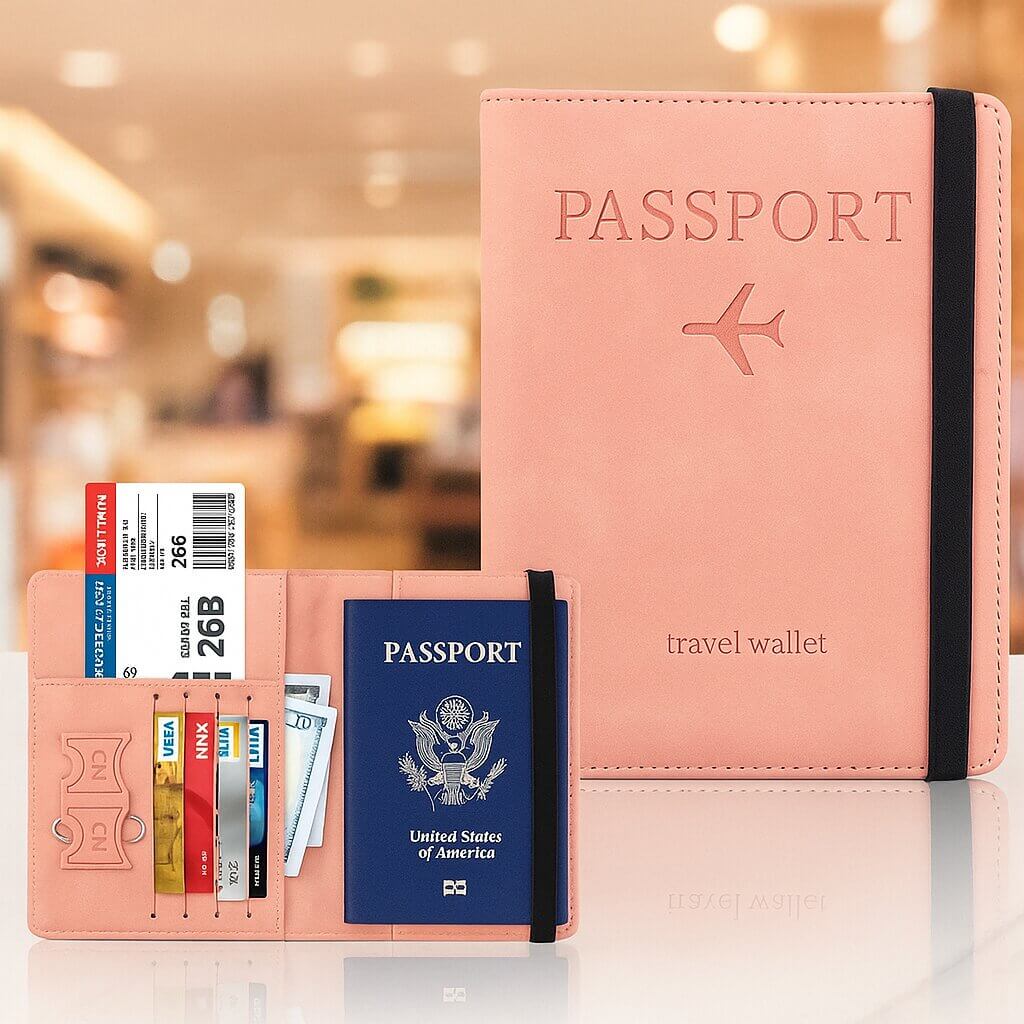 pochette et housse passeport aeris rose
