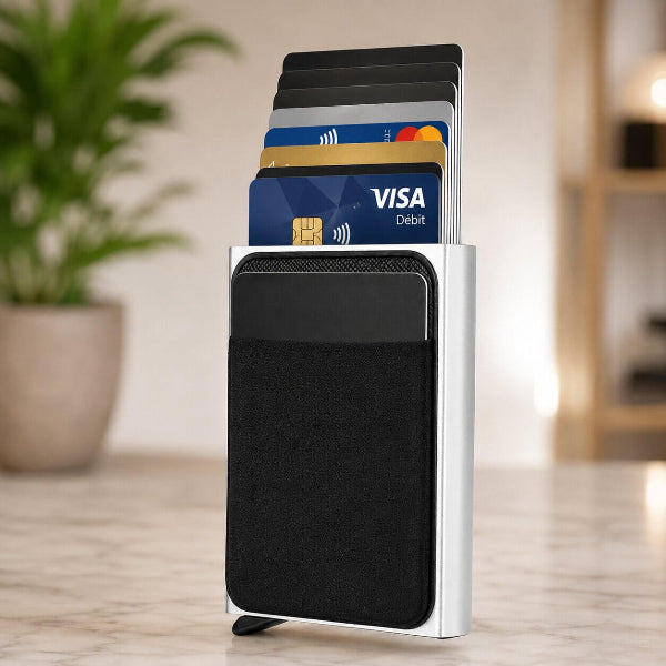 porte carte pour homme en boite d'alu argenté pratique