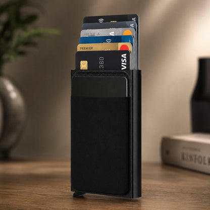 porte carte pour homme en boite d'alu noir pratique