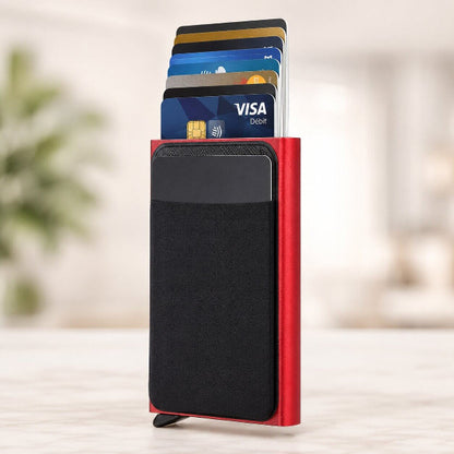 porte carte pour homme en boite d'alu rouge pratique