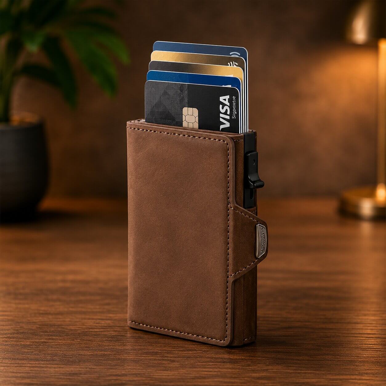 portefeuille et porte carte homme en cuir veritable marron tendance