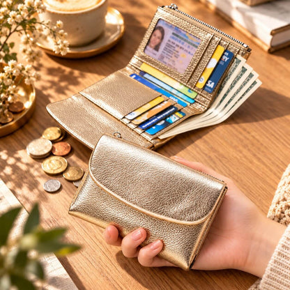 portefeuille court pour femme celiane en cuir véritable doré