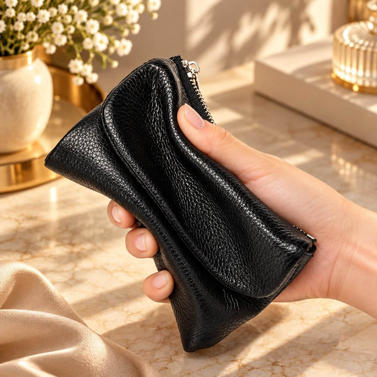 portefeuille court pour femme celiane en cuir véritable sobre
