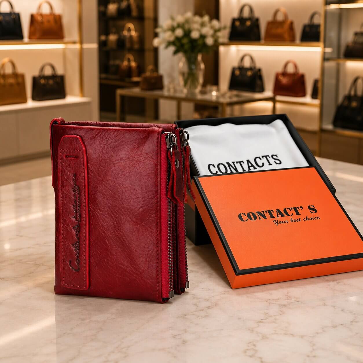 Portefeuille Femme en Cuir Véritable - Contacts Aura™