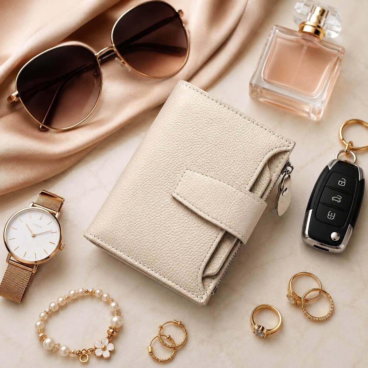 portefeuille court pour femme en cuir véritable allure glamour feminité