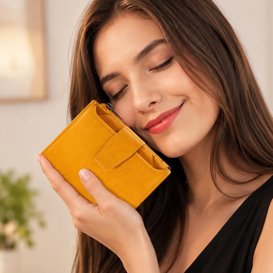 portefeuille court pour femme en cuir véritable allure glamour jeunesse