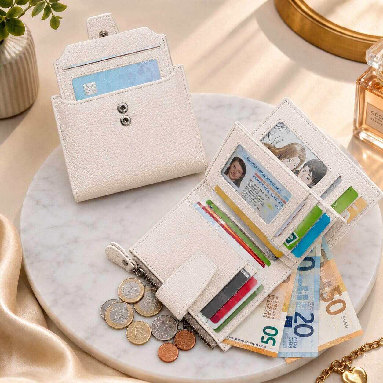portefeuille court pour femme en cuir véritable allure glamour spacieux