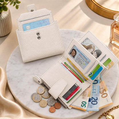 portefeuille court pour femme en cuir véritable allure glamour spacieux