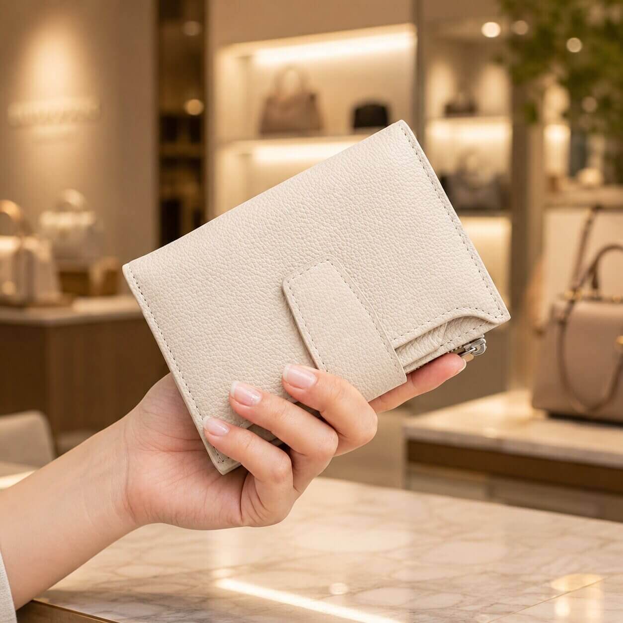 portefeuille court pour femme en cuir véritable allure glamour blanc résistant