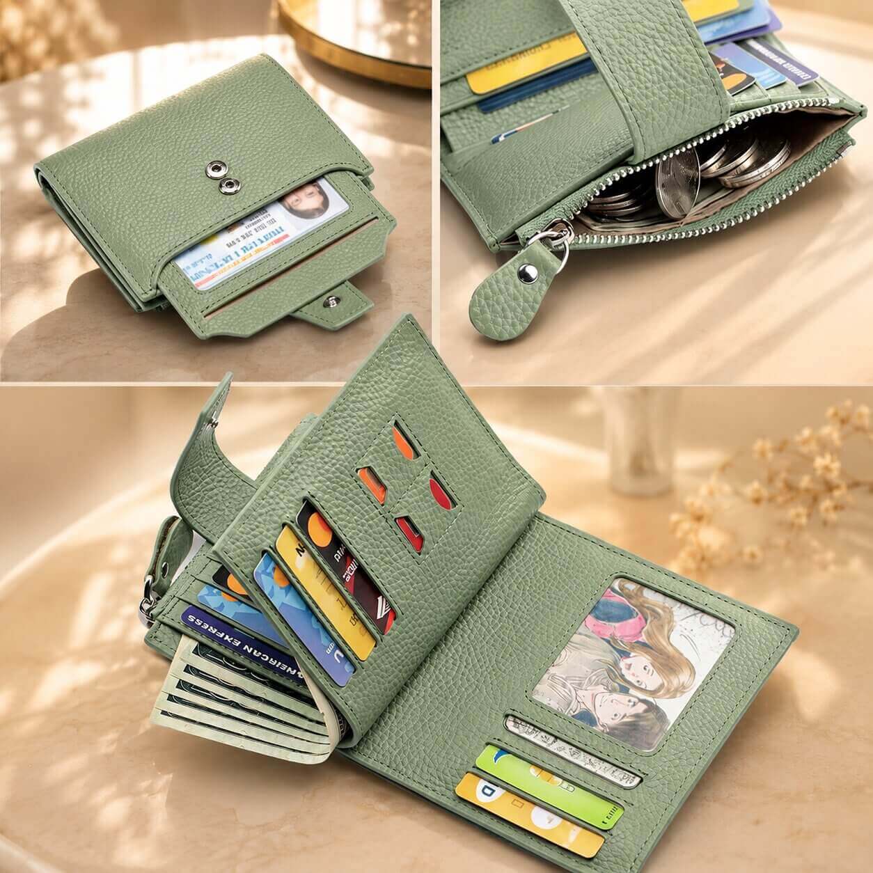 portefeuille court pour femme en cuir veritable allure grande capacité