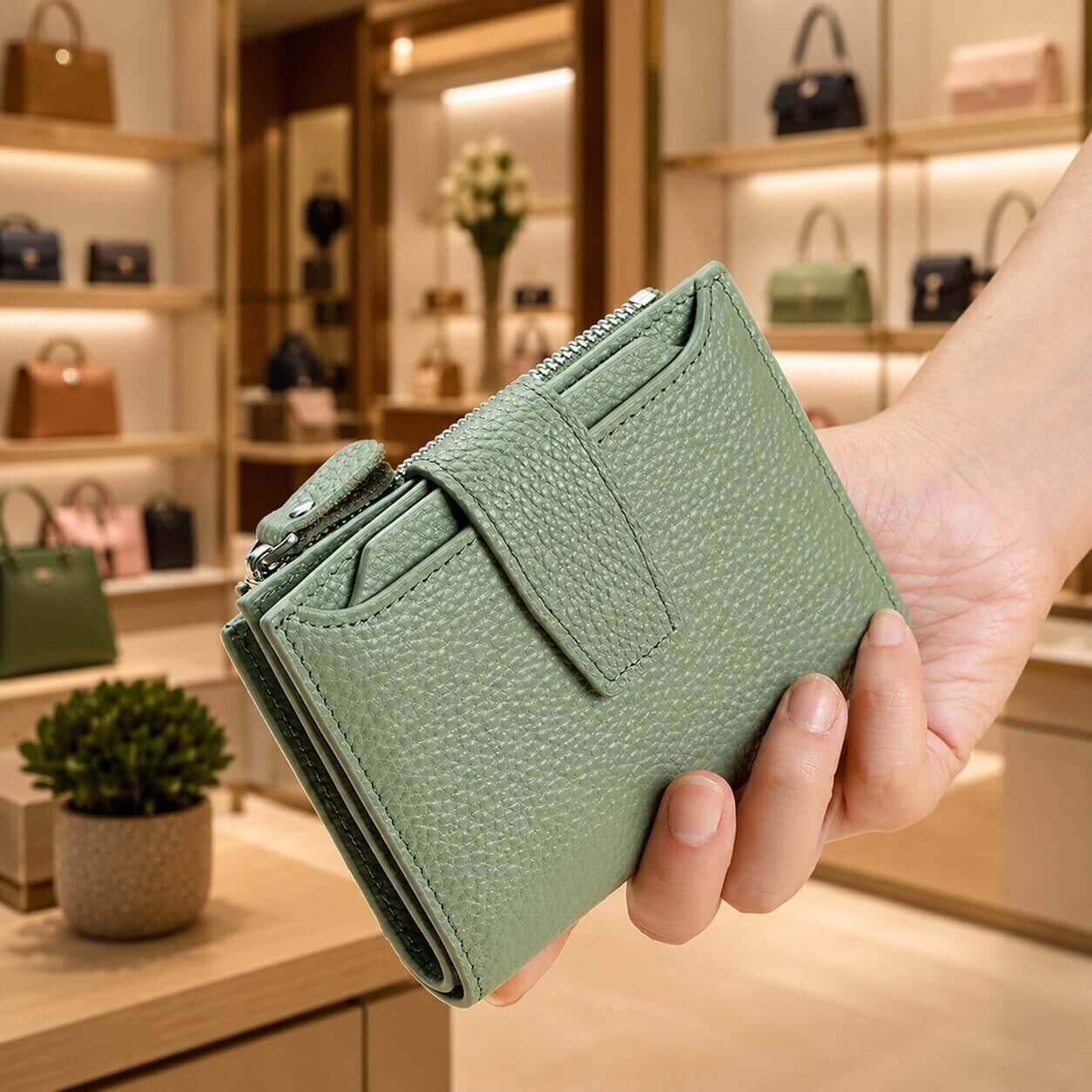 portefeuille court pour femme en cuir veritable allure glamour vert