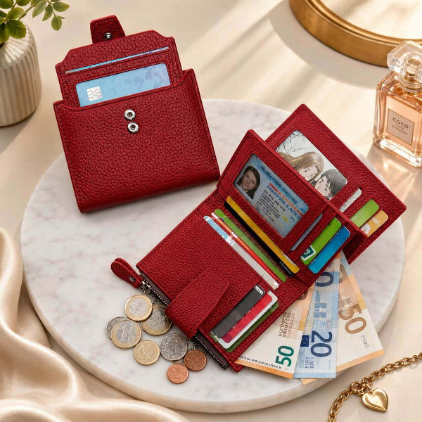 portefeuille court pour femme en cuir véritable allure prestige grande capacité