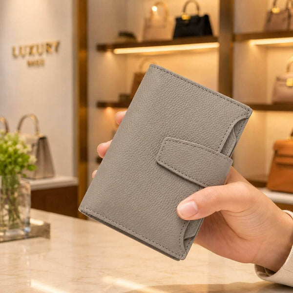 portefeuille court pour femme en cuir véritable allure prestige gris sublime