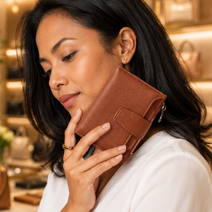 portefeuille court pour femme en cuir véritable allure prestige marron sublime