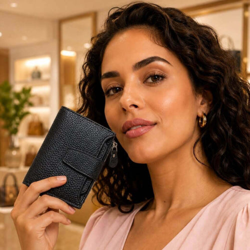 portefeuille court pour femme en cuir veritable allure prestige noir raffiné