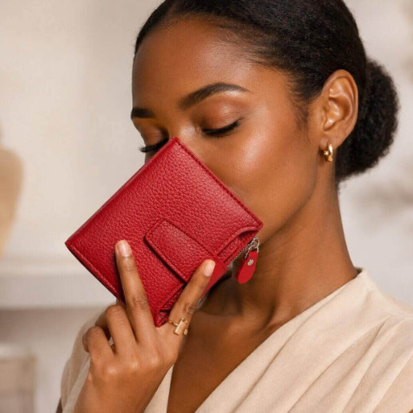 portefeuille court pour femme en cuir véritable allure prestige rouge chic