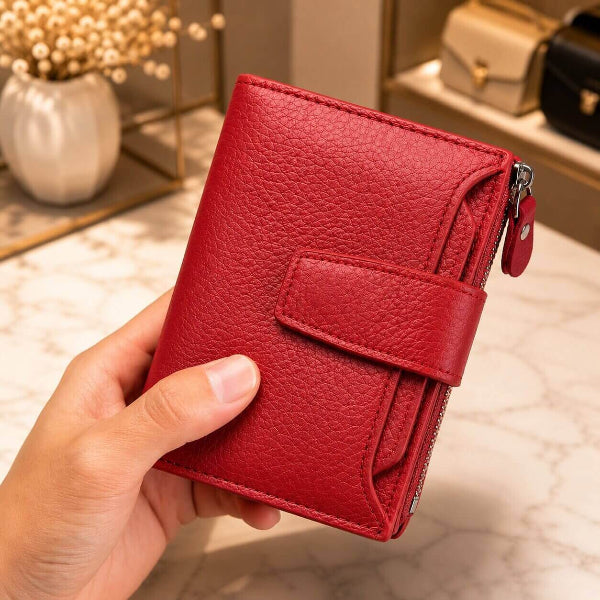 portefeuille court pour femme en cuir véritable allure prestige rouge sublime