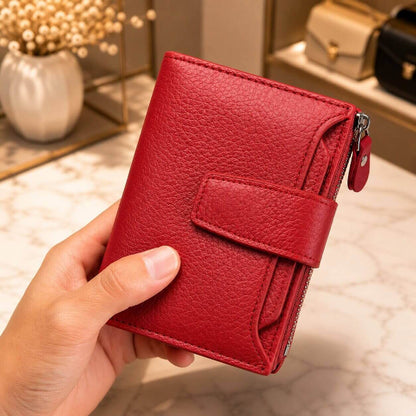 portefeuille court pour femme en cuir véritable allure prestige rouge sublime