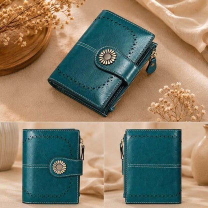 portefeuille pou femme en cuir véritable bleu intemporel