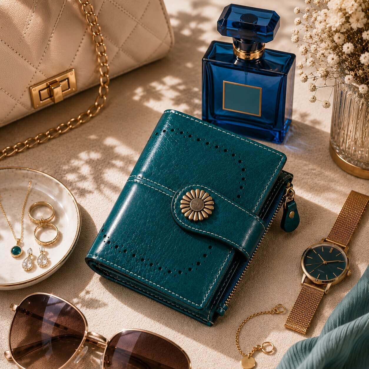 portefeuille pou femme en cuir véritable bleu resistant