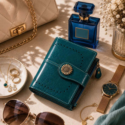 portefeuille pou femme en cuir véritable bleu resistant