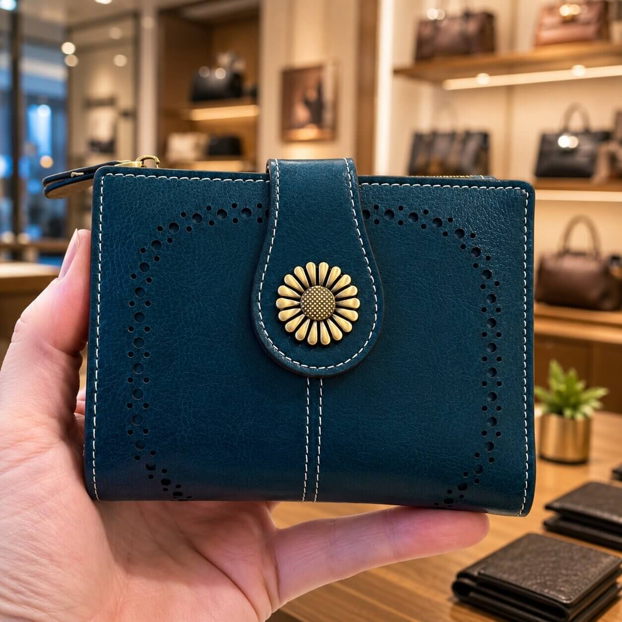 Portefeuille Femme en Cuir Véritable avec Fermoir Fleur - Margeurite™
