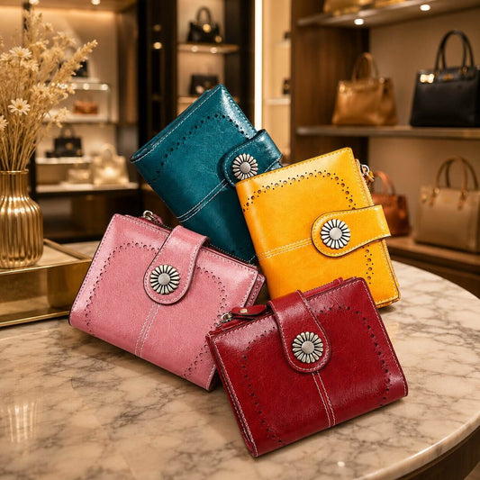 Portefeuille Femme en Cuir Véritable avec Fermoir Fleur - Margeurite™