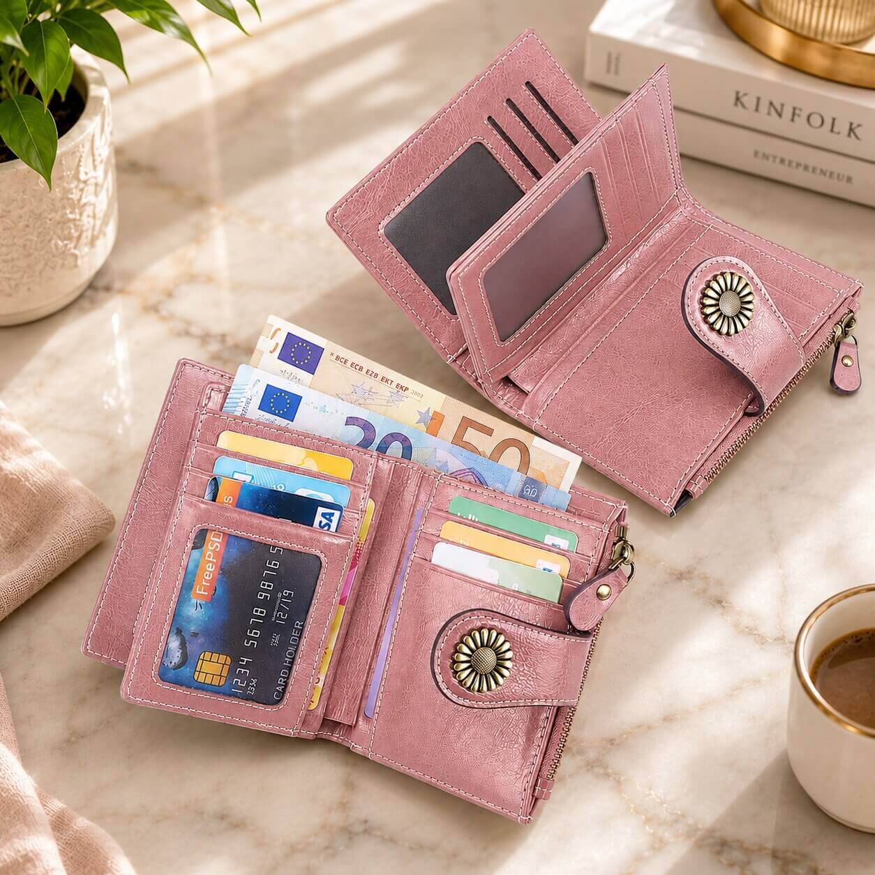 portefeuille pou femme en cuir véritable pliable 3 plis