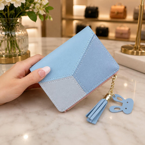 portefeuille femme en cuir PU petit bleu